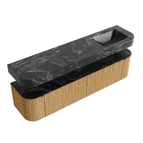 MONDIAZ THOR-DLUX Meuble de salle de bains 190cm arrondi gauche + droite couleur Oak avec 2 tiroirs et 2 portes. Vasque suspendue CLOUD Droite sans trou de robinet couleur Lava. SW1466364