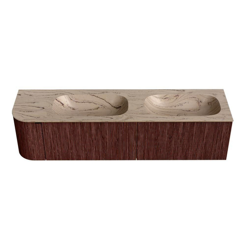 MONDIAZ KURVE-DLUX 175cm meuble de salle de bains arrondi Gauche couleur Ruby avec 2 tiroirs et 1 porte. Lavabo STOR SMALL Double / Droite sans trou de robinet Arena. SW1434019