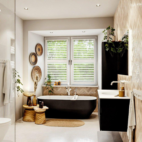 MONDIAZ VICA meuble sous lavabo 120cm Urban 2 tiroirs. Lavabo MOON central sans trou de robinet, couleur Talc. SW1381929