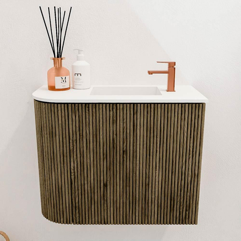 Mondiaz JOYA 51.6cm toiletmeubel - ronding links kleur Dusk - Wastafel FAYE positie Rechts 1 kraangat kleur Talc. SW1421607