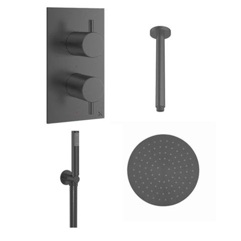 Crosswater MPRO Regendoucheset inbouw - 20cm hoofddouche - staafhanddouche - geborsteld slate gunmetal (antraciet) SW999801