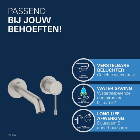 Grohe Essence New Wastafelkraan Inbouw - uitloop 18.3cm - M-size - Supersteel (RVS) SW73261