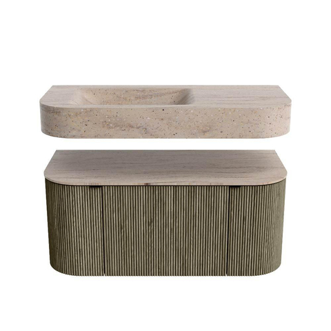 MONDIAZ THOR-DLUX 100cm meuble de salle de bains arrondi gauche + droite couleur Shadow avec 1 tiroir et 2 portes. Vasque suspendue CLOUD gauche sans trou de robinet couleur Saba. SW1467637