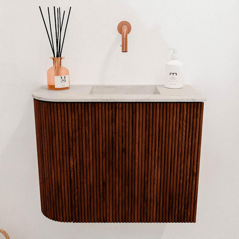 Mondiaz JOYA-DLUX 51.6cm toiletmeubel - ronding links kleur Ruby - Wastafel FAYE positie Rechts Zonder kraangat kleur Ostra. SW1423805