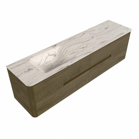 Mondiaz CIRO-DLUX Badkamermeubelset - 180x45x50cm - Solid surface wastafel Nata - 1 wasbak Links - 1 kraangat - 4 lades - Dusk SW1533241