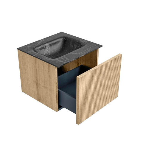 MONDIAZ KURVE-DLUX Meuble de salle de bains 50 cm couleur Oak avec 1 tiroir. Lavabo GRUNNE central 1 trou de robinetterie couleur Lava. SW1138131