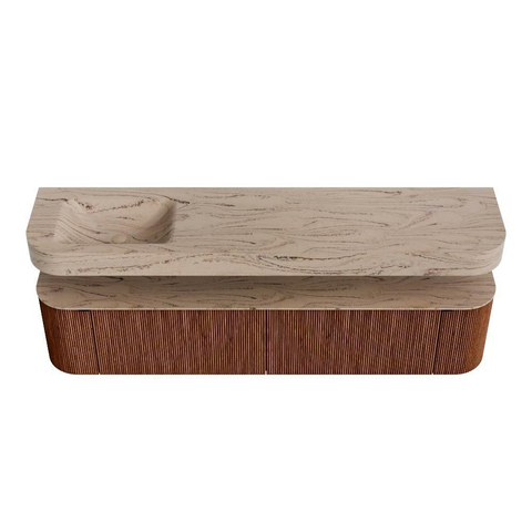 MONDIAZ THOR-DLUX 200cm meuble de salle de bains arrondi gauche + droite couleur Ruby avec 2 tiroirs et 2 portes. Vasque suspendue CLOUD Gauche sans trou de robinet couleur Arena. SW1467073