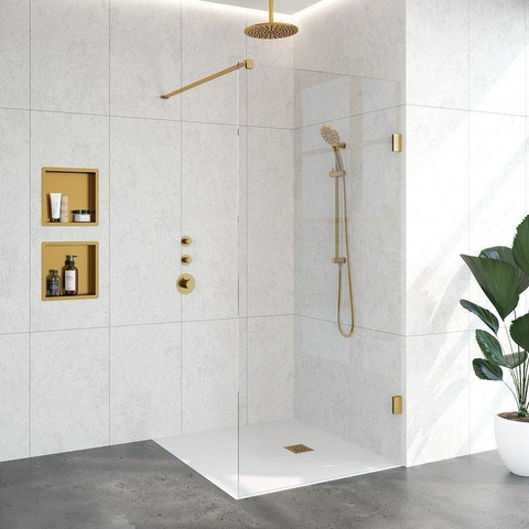 BRAUER Créer Douche à l'italienne - 100x200cm - sans profil - anti-calcaire - verre de sécurité 8mm - Or brossé SW638587