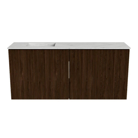 Mondiaz JOYA-DLUX 90cm meuble de salle de bains - couleur Walnut - Vasque FAYE position Gauche 1 trou de robinet couleur Opalo. SW1422576