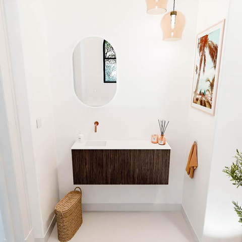Mondiaz JOYA 100cm meuble de toilette - couleur Walnut - Vasque FAYE position Gauche Sans trou de robinet couleur Talc. SW1421264
