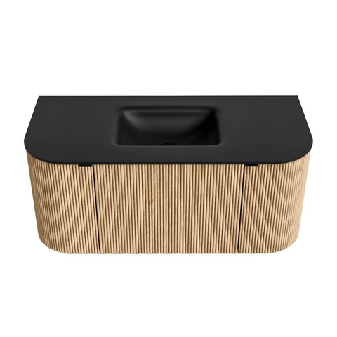 MONDIAZ KURVE Meuble de salle de bains 100 cm avec module 25 Len R couleur Oak avec 1 tiroir et 2 portes. Lavabo GRUNNE central 1 trou de robinet Urban. SW1138331