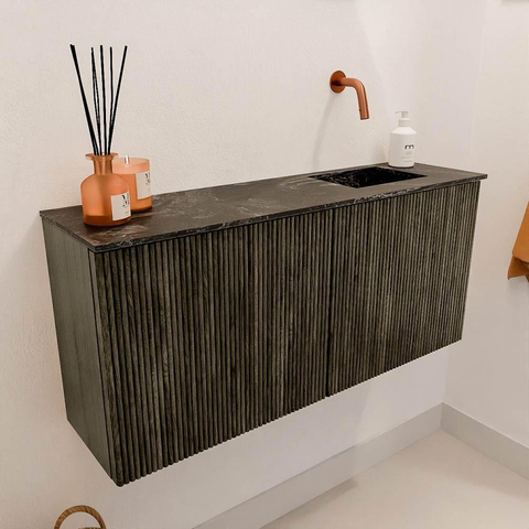 Mondiaz JOYA-DLUX Meuble de salle de bains 90cm - couleur Shadow - Vasque FAYE position Droite Sans trou de robinet couleur Lava SW1422844