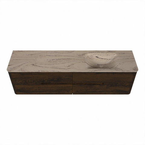 Mondiaz CIRO-DLUX Badkamermeubelset - 180x45x50cm - Solid surface wastafel Arena - 1 wasbak Rechts - 1 kraangat - 4 lades - Walnut SW1530475