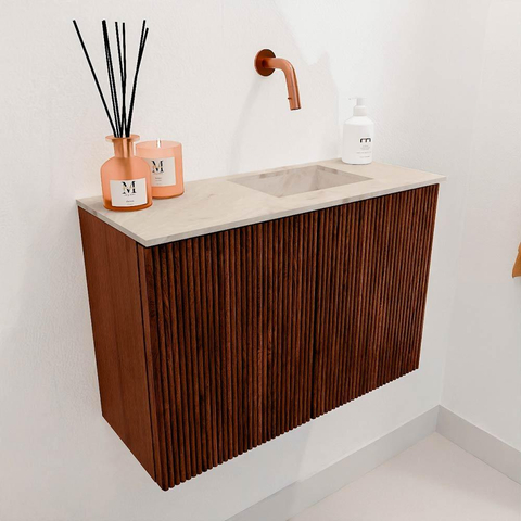Mondiaz JOYA-DLUX 60cm toiletmeubel - kleur Ruby - Wastafel FAYE positie Rechts Zonder kraangat kleur Frappe. SW1426226