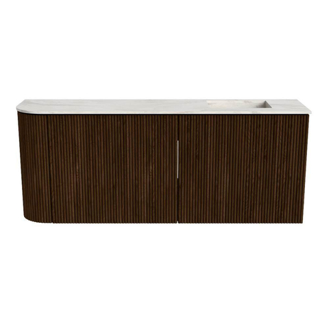 Mondiaz JOYA-DLUX 101.6cm toiletmeubel - ronding links kleur Walnut - Wastafel FAYE positie Rechts Zonder kraangat kleur Ostra. SW1422640