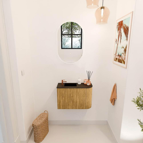 Mondiaz JOYA 61.6cm meuble de salle de bains - arrondi droit couleur Oak - Vasque FAYE position Gauche 1 trou de robinet couleur Urban SW1421197