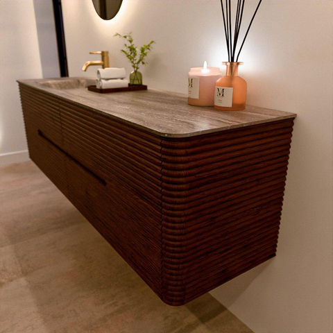 Mondiaz CIRO-DLUX Badkamermeubelset - 170x45x50cm - Solid surface wastafel Oza - 1 wasbak Links - 1 kraangat - 4 lades - Ruby SW1532125