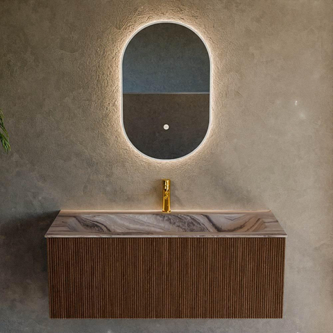 MONDIAZ KURVE-DLUX 110cm badmeubel kleur Walnut met 1 lade en 0 deuren. Wastafel BIG MEDIUM Midden 1 kraangat Sombra. SW1433674