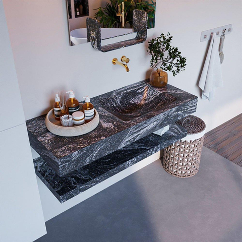 Mondiaz ALAN-DLUX Ensemble de meuble - 110cm - meuble Lava mat - 0 tiroirs - Lavabo Cloud Lava suspendu - vasque Droite - 0 trous de robinet SW809216