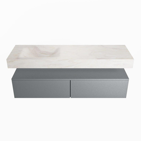 Mondiaz ALAN-DLUX Ensemble de meuble - 150cm - meuble Plata mat - 2 tiroirs - Lavabo Cloud Ostra suspendu - vasque gauche - 1 trou de robinet SW807982