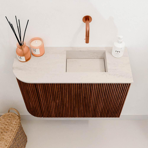 Mondiaz JOYA-DLUX 61.6cm toiletmeubel - ronding links kleur Ruby - Wastafel FAYE positie Rechts Zonder kraangat kleur Meli. SW1425374