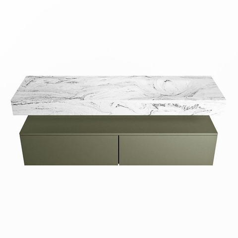 Mondiaz ALAN-DLUX Ensemble de meuble - 150cm - meuble Army mat - 2 tiroirs - Lavabo Cloud Glace suspendu - vasque Droite - 1 trou de robinet SW805924
