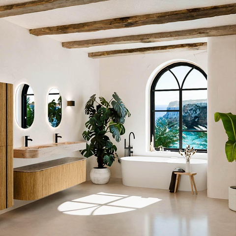 MONDIAZ THOR-DLUX 170cm badmeubel ronding links + rechts kleur Oak met 1 lade en 2 deuren. Vrijhangende wastafel CLOUD Dubbel 2 kraangaten kleur Arena. SW1465788