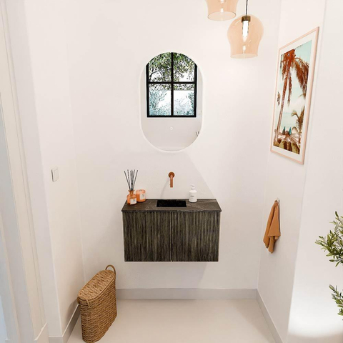 Mondiaz JOYA-DLUX Meuble de salle de bains - 70cm - couleur Shadow - Vasque FAYE position Milieu Sans trou de robinet couleur Lava SW1422849