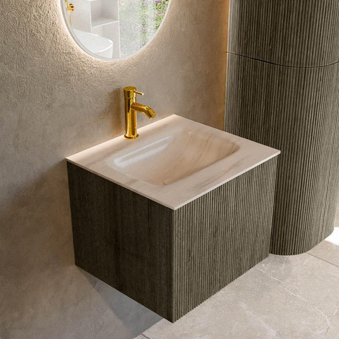 MONDIAZ KURVE-DLUX 50cm badmeubel kleur Shadow met 1 lade en 0 deuren. Wastafel GRUNNE Midden 1 kraangat Meli. SW1431764