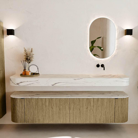 MONDIAZ THOR-DLUX Meuble de salle de bains - 190cm - arrondi gauche + droite - couleur Dusk - 2 tiroirs et 2 portes - Vasque suspendue CLOUD Droite sans trou de robinet - couleur Nata SW1466757