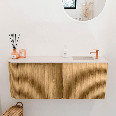 Mondiaz JOYA-DLUX 101.6cm toiletmeubel - ronding links kleur Oak - Wastafel FAYE positie Rechts 1 kraangat kleur Meli. SW1423960
