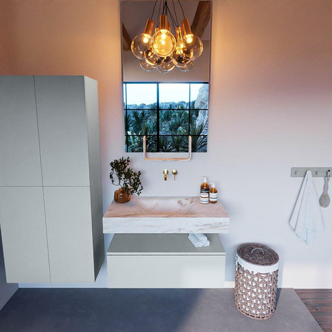 Mondiaz ALAN-DLUX Ensemble de meuble - 90cm - meuble Clay mat - 1 tiroir - Lavabo Cloud Frappe suspendu - vasque Centre - 0 trous de robinet SW805314