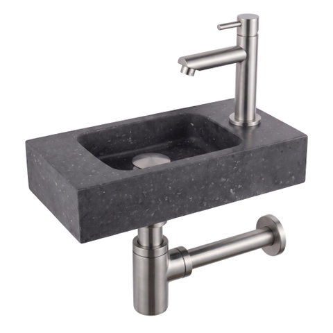 Fortifura Fuente pack lave-mains – rectangulaire – 40 x 22 x 9 cm – pierre naturelle noire – robinet inox SW1111552