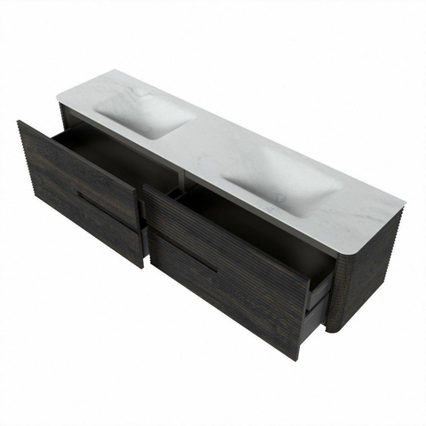 Mondiaz CIRO-DLUX Badkamermeubelset - 190x45x50cm - Solid surface wastafel Opalo - 2 wasbak Dubbel - 2 kraangaten - 4 lades - Shadow SW1532444