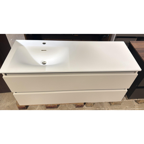 Saniclass Chaci Badkameronderkast - 120cm - 2 lades - greeploos - mat cotton (beige) - incl. Brauer Glacier wastafel - 1 wasbak - 1 kraangat - links - OUTLET UDEN STORE45644