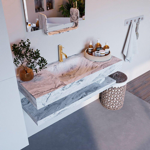 Mondiaz ALAN-DLUX Ensemble de meuble - 110cm - meuble Glace mat - 0 tiroirs - Lavabo Cloud Glace suspendu - vasque Centre - 1 trou de robinet SW808985