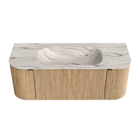 MONDIAZ KURVE-DLUX Meuble de salle de bains 120cm arrondi gauche + droite couleur Oak avec 1 tiroir et 2 portes. Lavabo BIG SMALL central 1 trou de robinet Nata. SW1432070