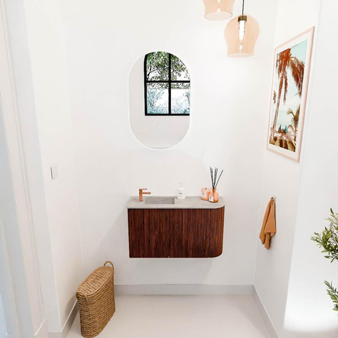 Mondiaz JOYA-DLUX 71.6cm toiletmeubel - ronding rechts kleur Ruby - Wastafel FAYE positie Links 1 kraangat kleur Glace. SW1423580