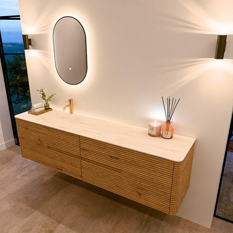 Mondiaz CIRO-DLUX Badkamermeubelset - 190x45x50cm - Solid surface wastafel Meli - 1 wasbak Links - 1 kraangat - 4 lades - Oak SW1531151