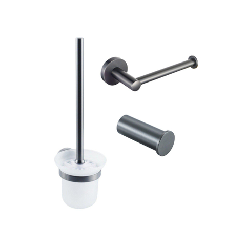 Fortifura Calvi Toiletset 3-delig - toiletrolhouder - zonder klep - toiletborstel - handdoekhaak enkel rond - PVD - geborsteld gunmetal (antraciet) SW1248382