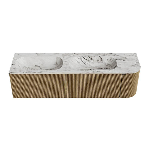 Mondiaz KURVE-DLUX Ensemble meuble de salle de bains - 165x46x40cm - 2 tiroirs - 1 porte - lavabo solid surface - double / gauche - sans trou de robinet - Dusk SW1415528