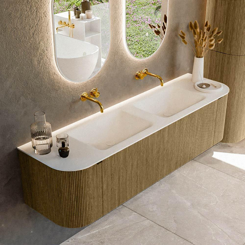 Mondiaz KURVE Ensemble de meuble de salle de bains - 170x46x40cm - 1 tiroir - 2 portes - vasque solid surface - double - sans trou de robinet - Dusk SW1416103
