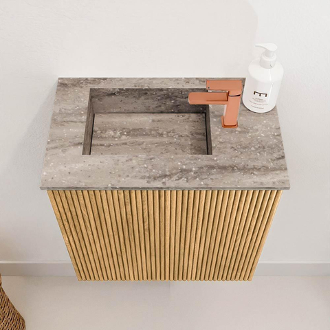 Mondiaz JOYA-DLUX 40cm toiletmeubel - kleur Oak - Wastafel FAYE positie Links 1 kraangat kleur Oza. SW1424065