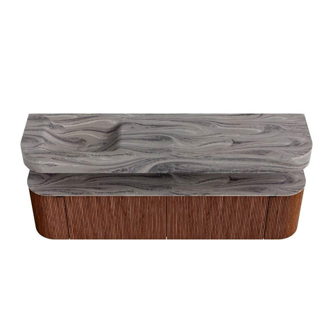 MONDIAZ THOR-DLUX 180cm meuble de salle de bains arrondi gauche + droite couleur Ruby avec 2 tiroirs et 2 portes. Vasque suspendue CLOUD Gauche sans trou de robinet couleur Sombra. SW1466355