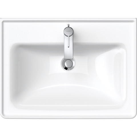 Duravit D-neo Wastafel - met waskom midden - met kraangat - met overloop - 65x48cm - met wondergliss - glans wit SW640389