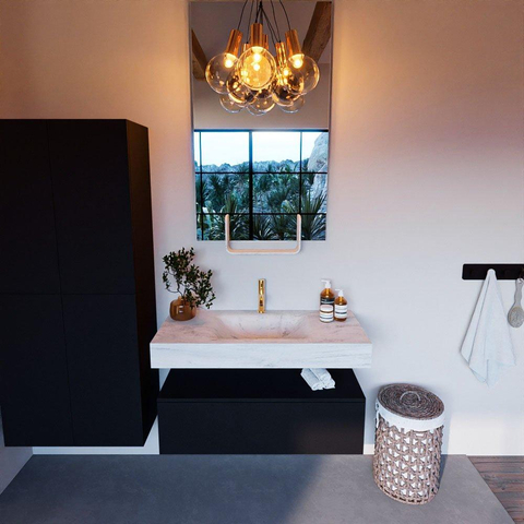 Mondiaz ALAN-DLUX Ensemble de meuble - 100cm - meuble Urban mat - 1 tiroir - Lavabo Cloud Opalo suspendu - vasque Centre - 1 trou de robinet SW806373
