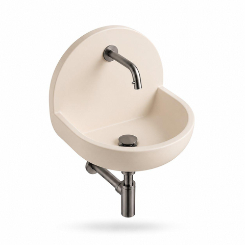 Saniclass Fuente fonteinset – halfrond – 46.5x35x43.2 cm – solid surface crème – kraan geborsteld gunmetal SW1587530