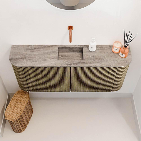 Mondiaz JOYA-DLUX 103.2cm meuble de salle de bains - arrondi gauche et droite couleur Dusk - Vasque FAYE position Milieu Sans trou de robinet couleur Oza SW1426029