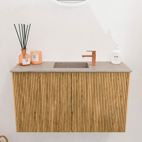 Mondiaz JOYA-DLUX 70cm toiletmeubel - kleur Oak - Wastafel FAYE positie Midden 1 kraangat kleur Saba. SW1424166
