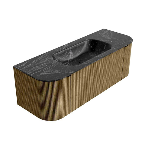 Mondiaz KURVE-DLUX Ensemble de meuble de salle de bains - 130x46x40cm - 1 tiroir - 2 portes - lavabo solid surface - centre - sans trou de robinet - Dusk SW1415244